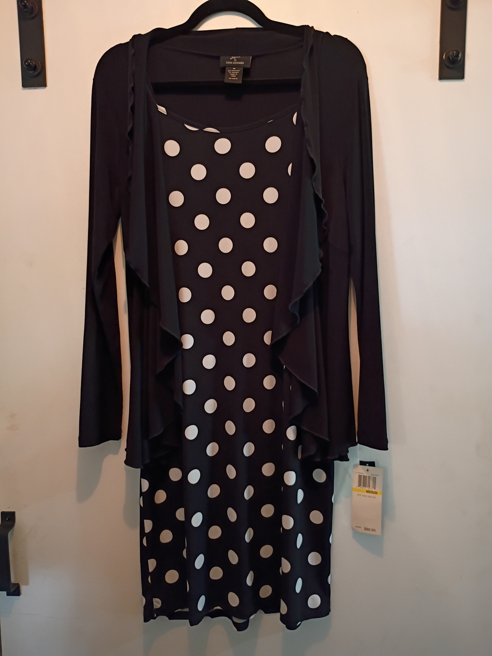 Lemmie For Nina Leonard Black Polka Dot Midi Dress with Scoop Neck - Picture 2 of 10